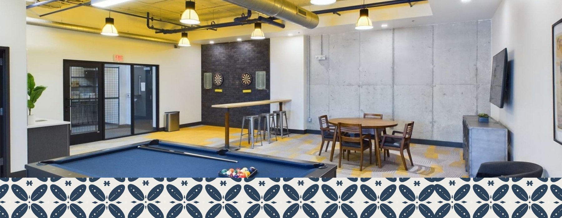 pool table with seating area